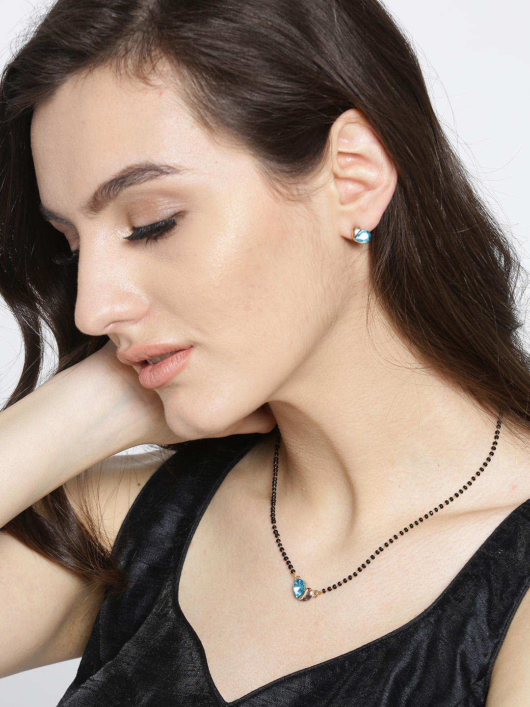 YouBella Black  Gold-Toned Beaded Mangalsutra Set